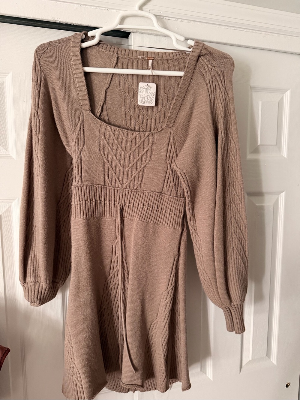 Free People Taupe Cable-Knit Long Sleeve Dress